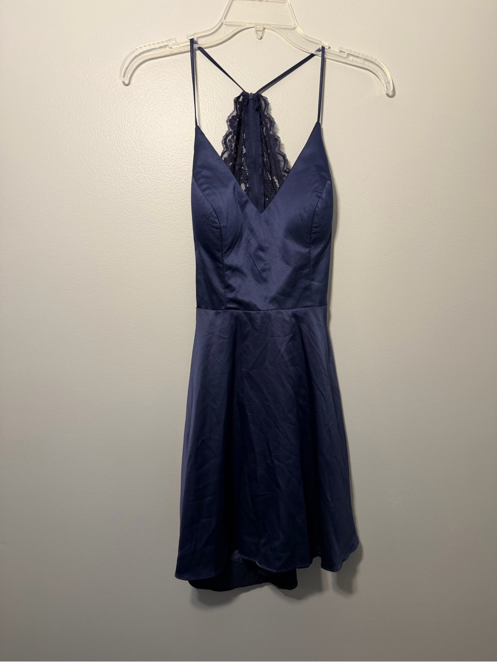 B Darlin Navy Lace-Back Spaghetti Strap Mini Dress